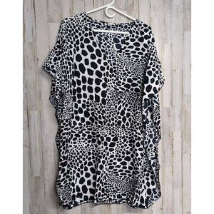 Escapada Beach Kimono Swim Coverup Medium Animal Print Black White